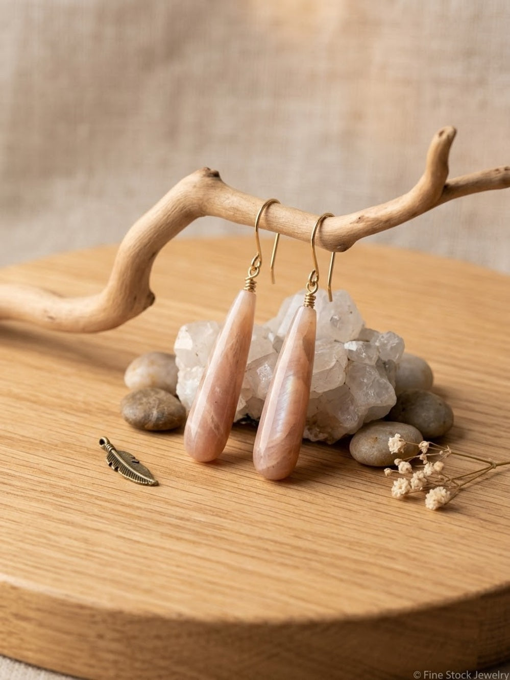 Luna Norte Peach Teardrop MoonStone Earrings - Women Jewelry