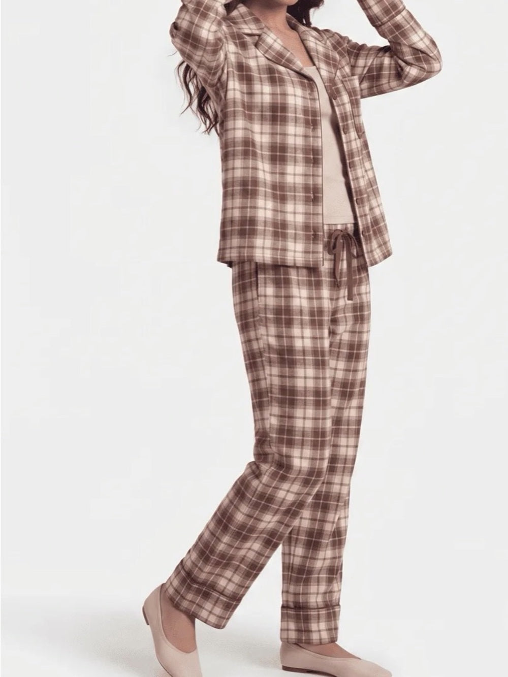 A591. Plaid Cotton-Blend Pajama Set in Brown - Women’s Sleepwear