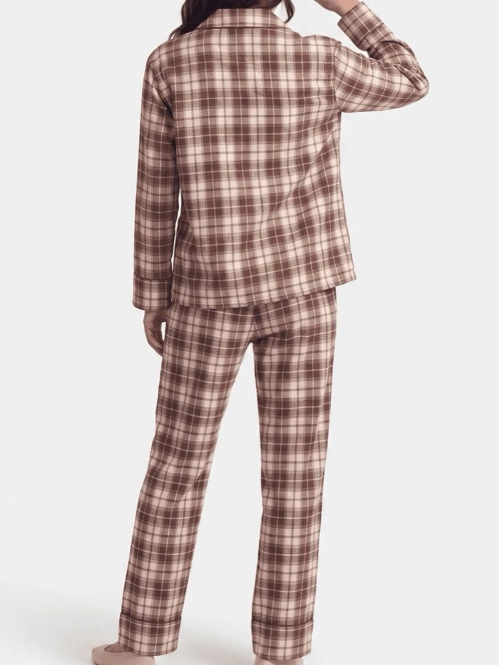 A591. Plaid Cotton-Blend Pajama Set in Brown - Women’s Sleepwear