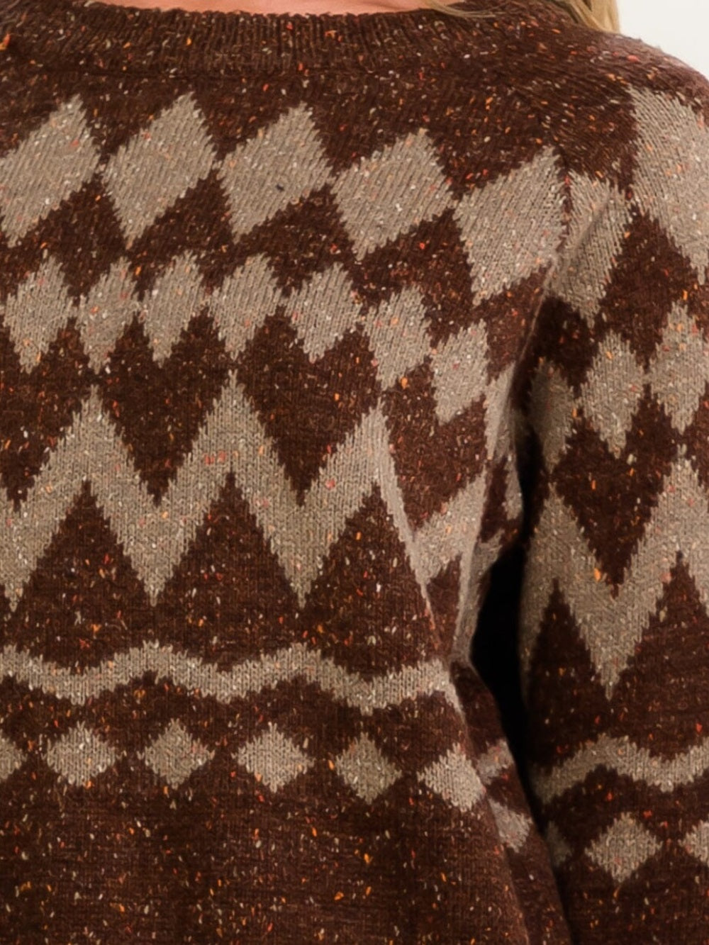 A593. Promesa Brown Fair Isle Knit Pullover Sweater - Cozy Winter
