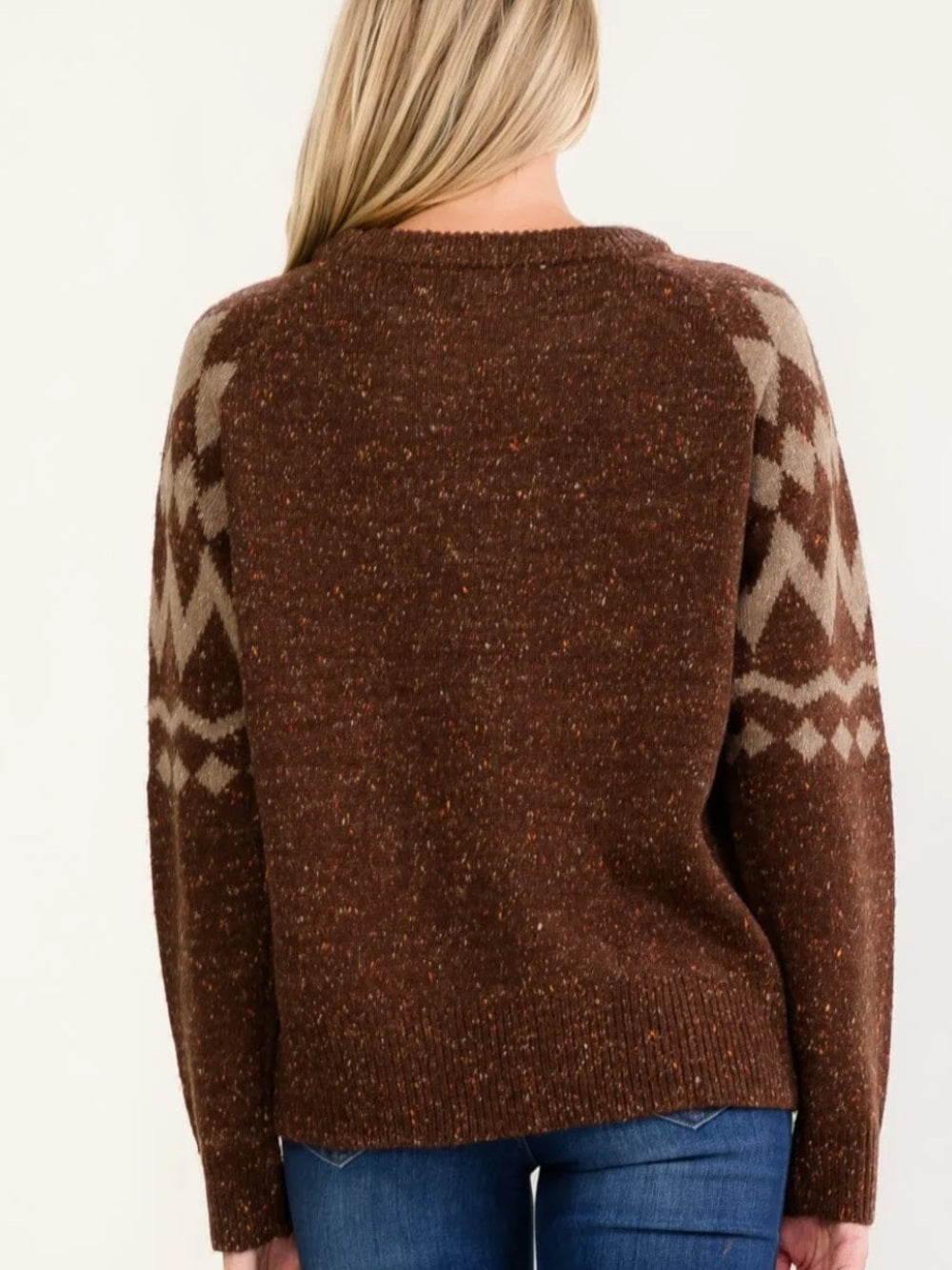 A593. Promesa Brown Fair Isle Knit Pullover Sweater - Cozy Winter