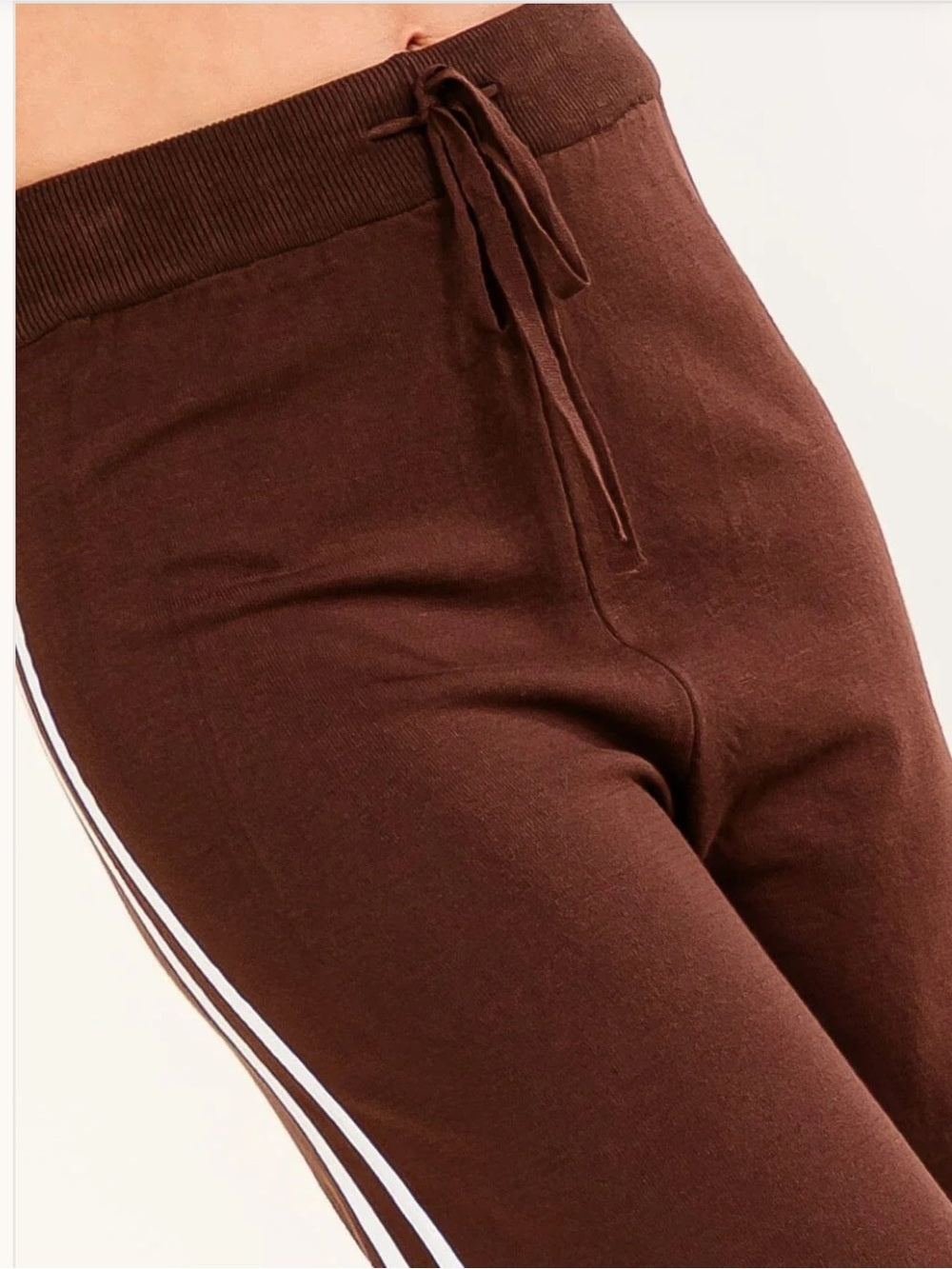 A594. Brown Wide-Leg Knit Track Pants with Side Stripes