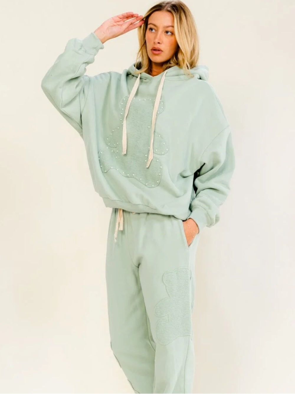 A595. Cozy Teddy Mint Lounge Hoodie & Jogger Set