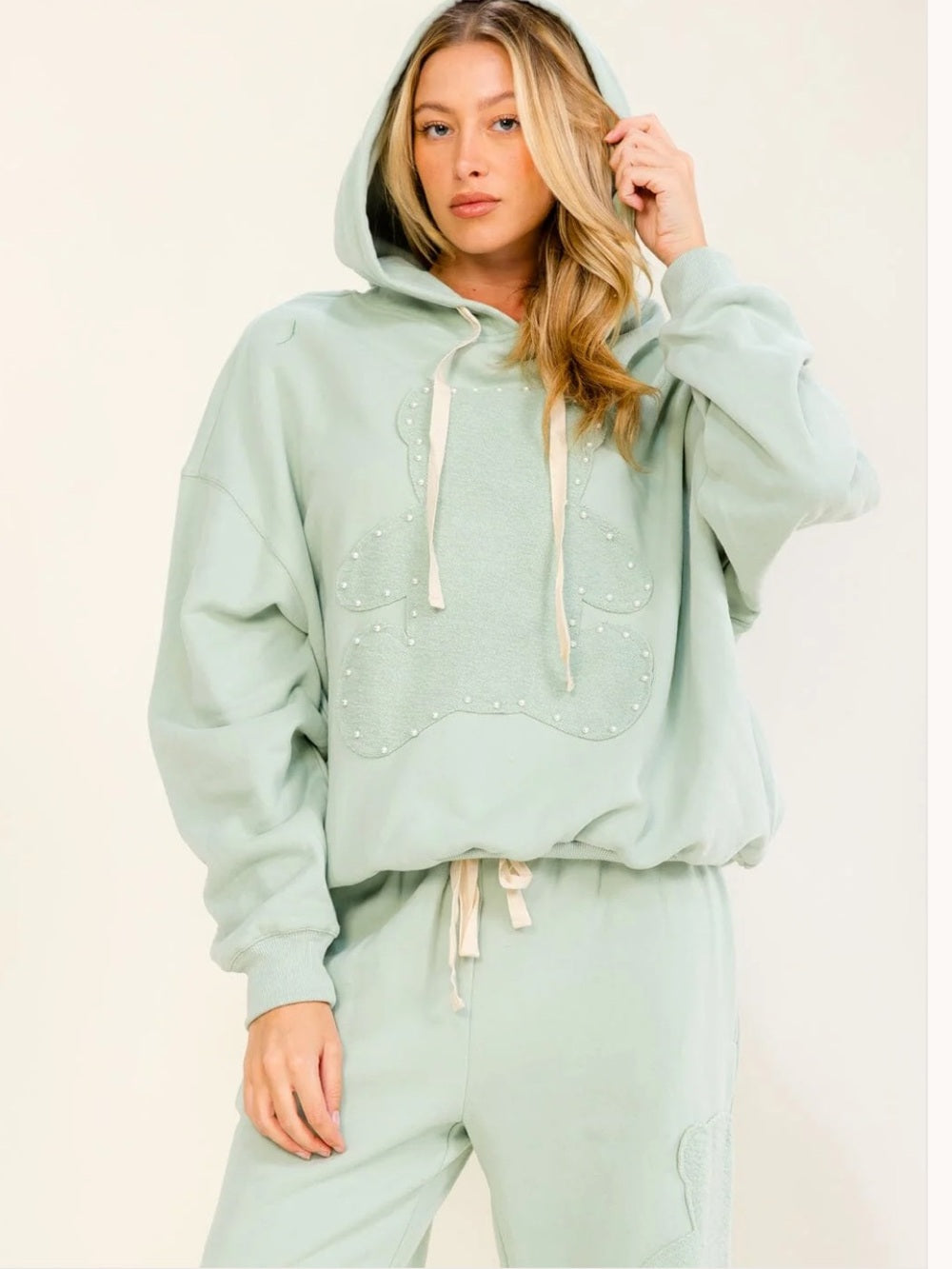 A595. Cozy Teddy Mint Lounge Hoodie & Jogger Set