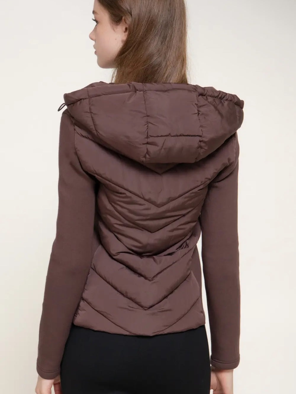 A600. Women's Hooded Quilted Jacket Brown