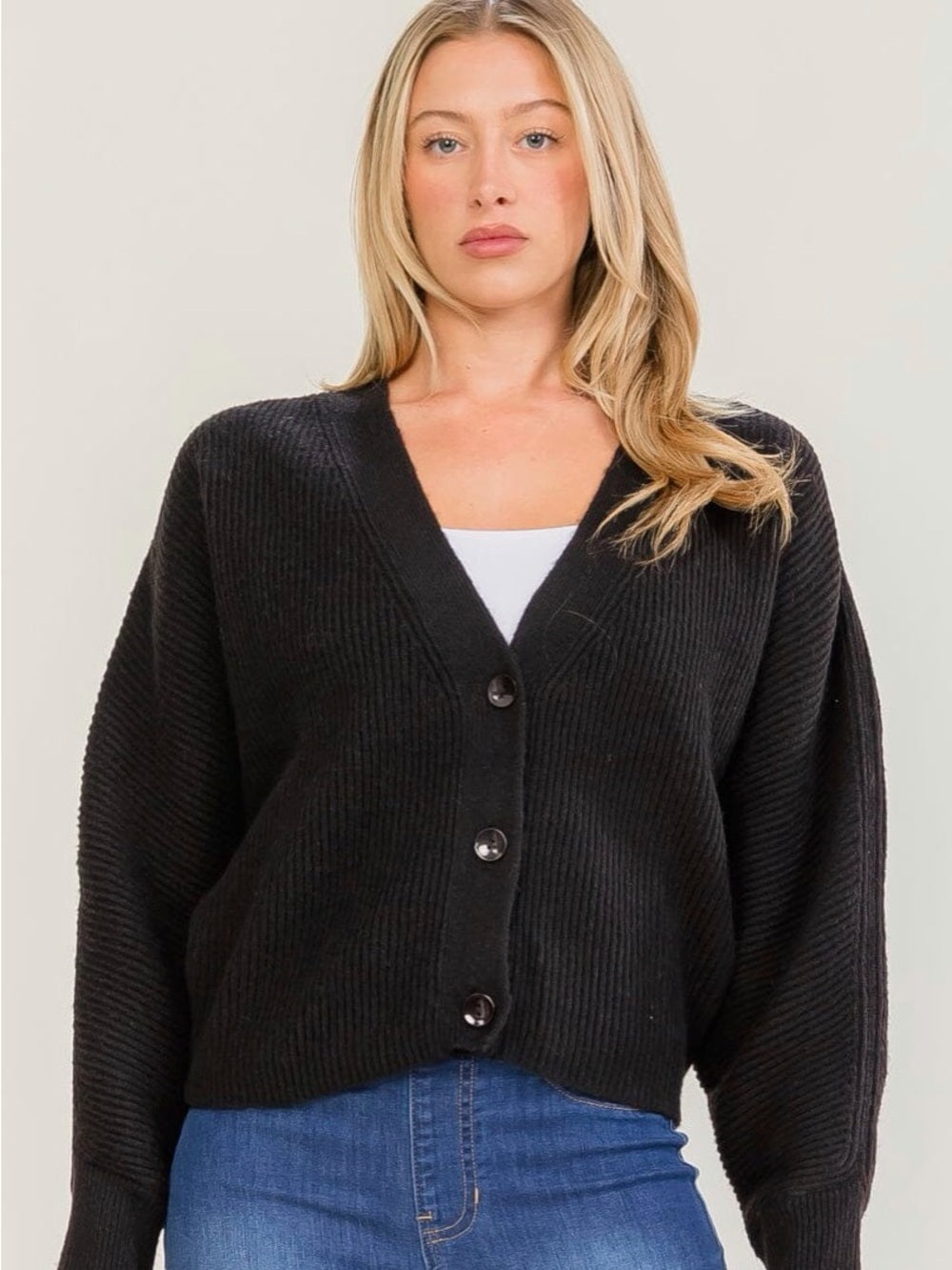 A611 Promesa V-Neck Button Front Black Women’s Cardigan Sweater