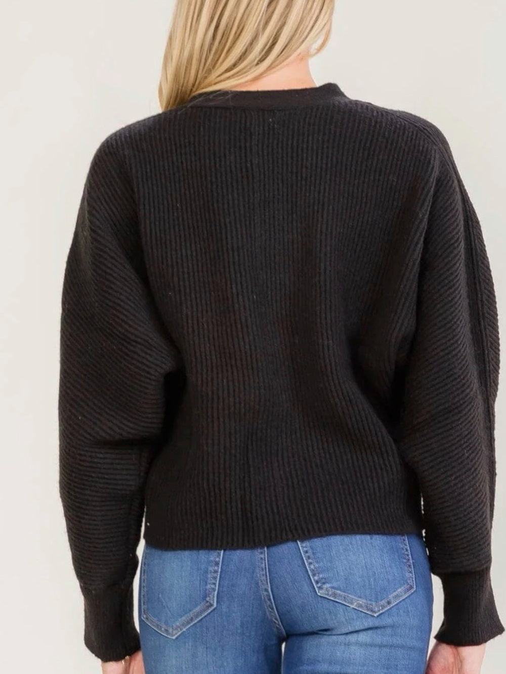 A611 Promesa V-Neck Button Front Black Women’s Cardigan Sweater