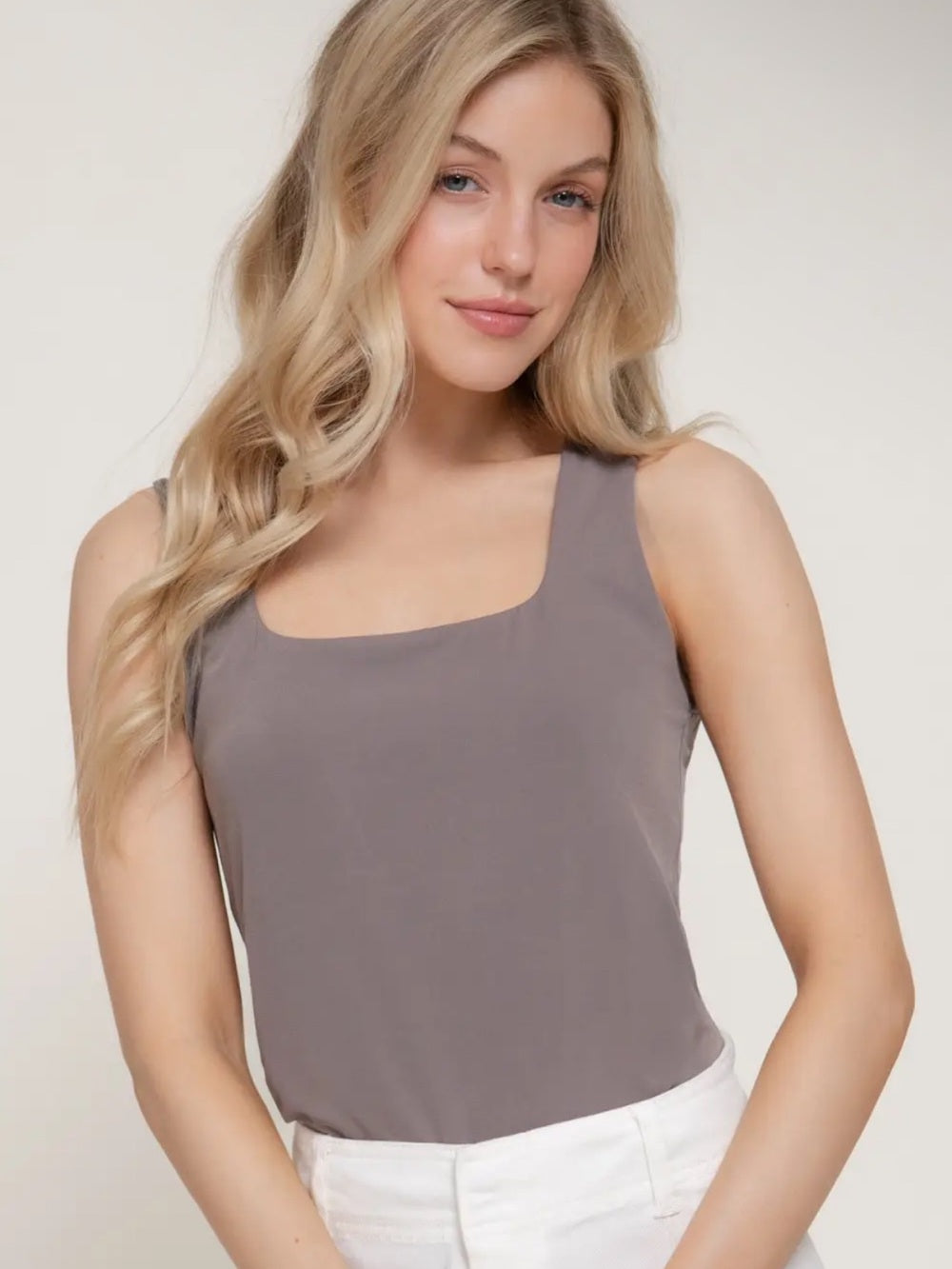 A618. Women's Square Neck Tank Top in Taupe