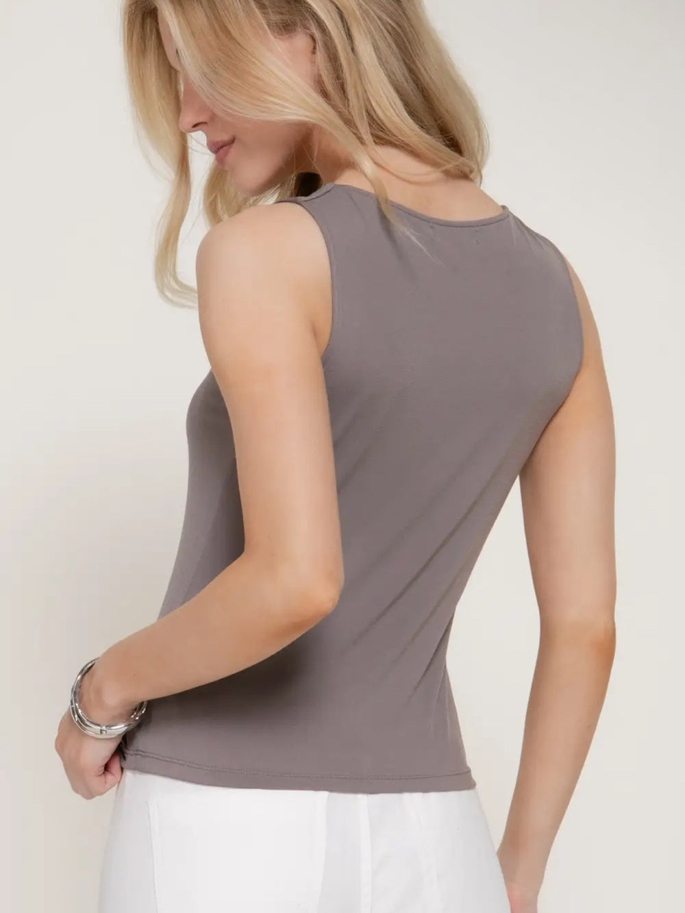 A618. Women's Square Neck Tank Top in Taupe