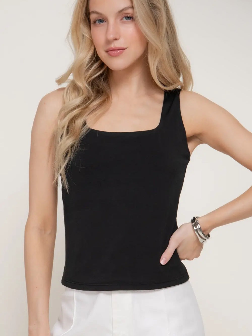 A619 Classic Black Square-Neck Tank Top