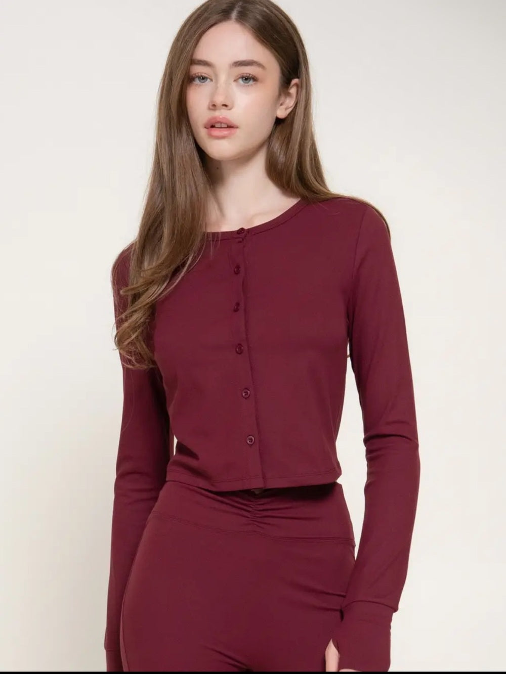 A621 Women’s Crop Cardigan Activewear Top - Burgundy