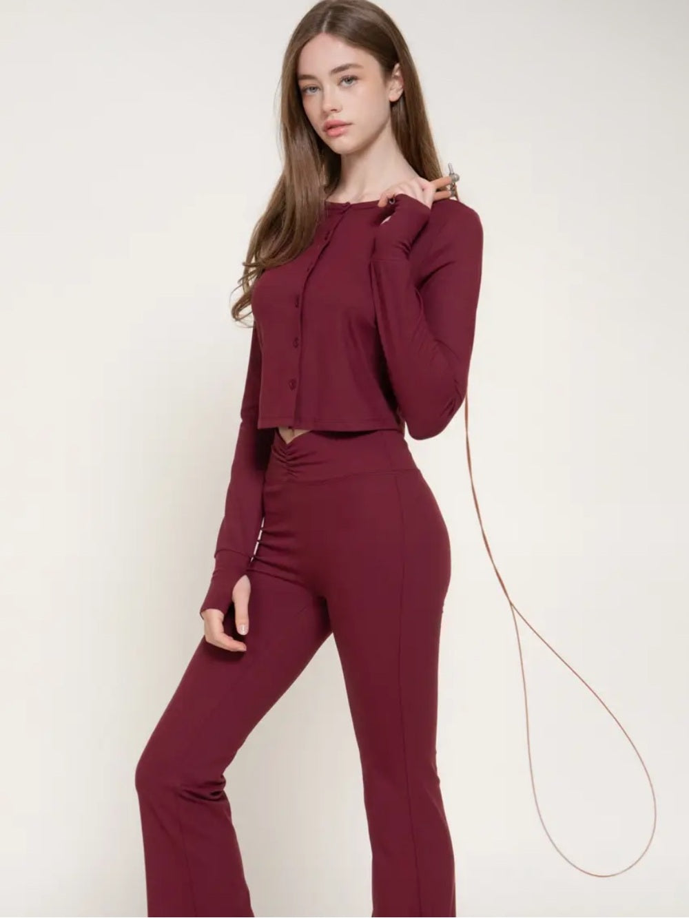 A621 Women’s Crop Cardigan Activewear Top - Burgundy