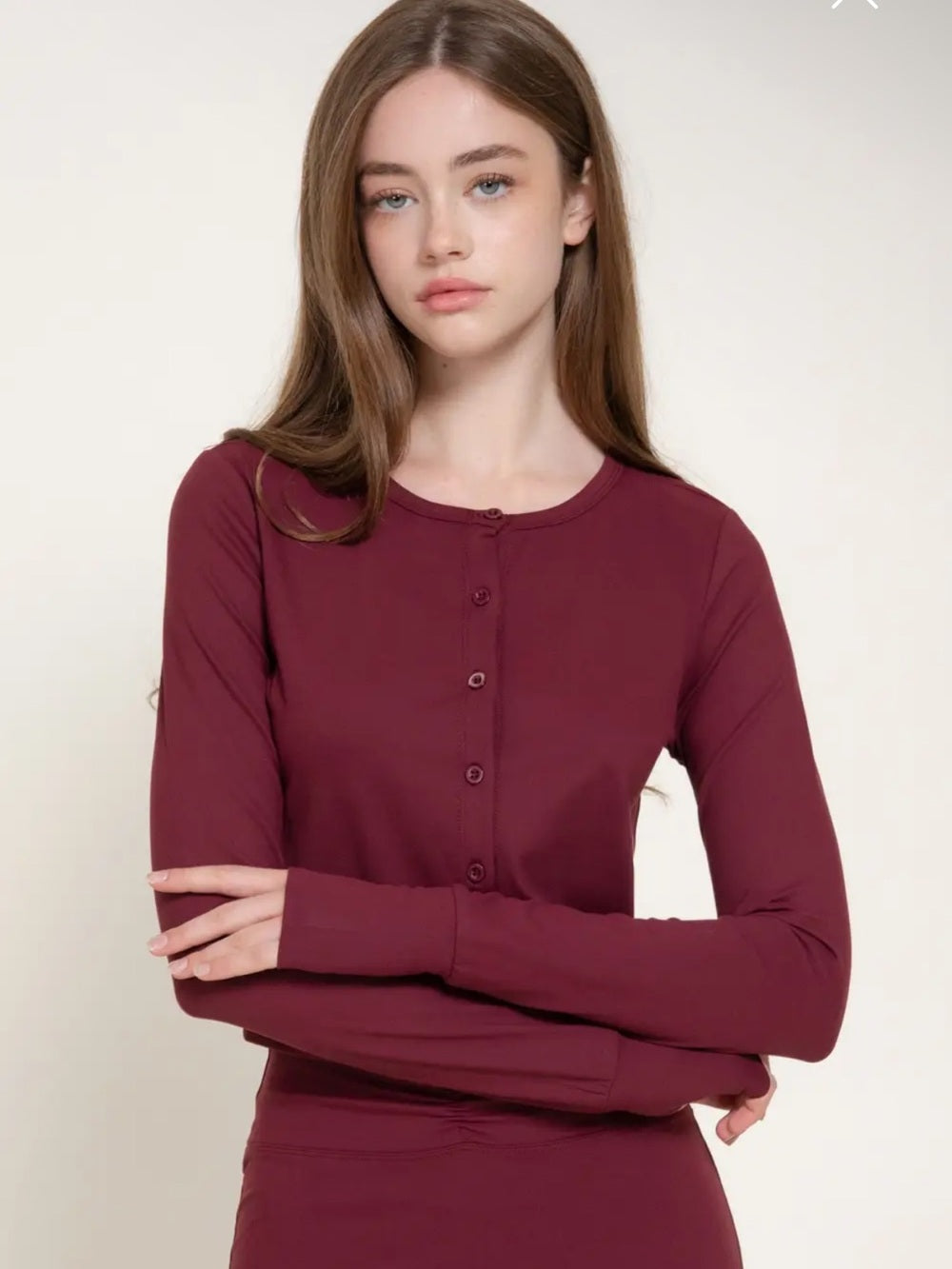 A621 Women’s Crop Cardigan Activewear Top - Burgundy