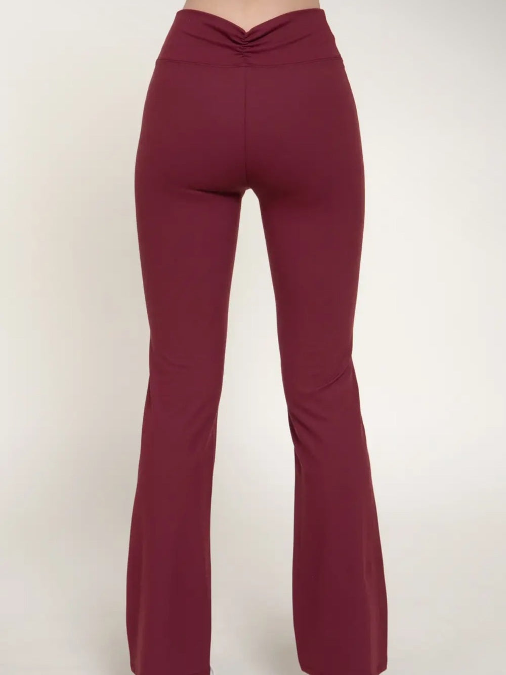 A622 High-Rise Ruched Waist Flared Yoga Pants - Burgundy