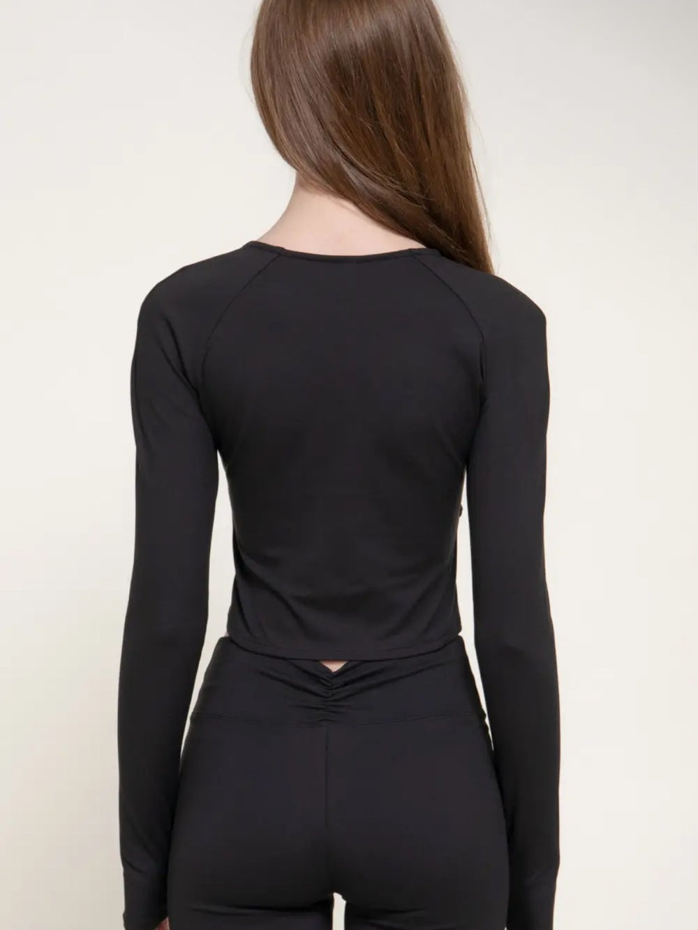 A623 Activewear Long Sleeve Black Keyhole Wrap Crop Top - Women