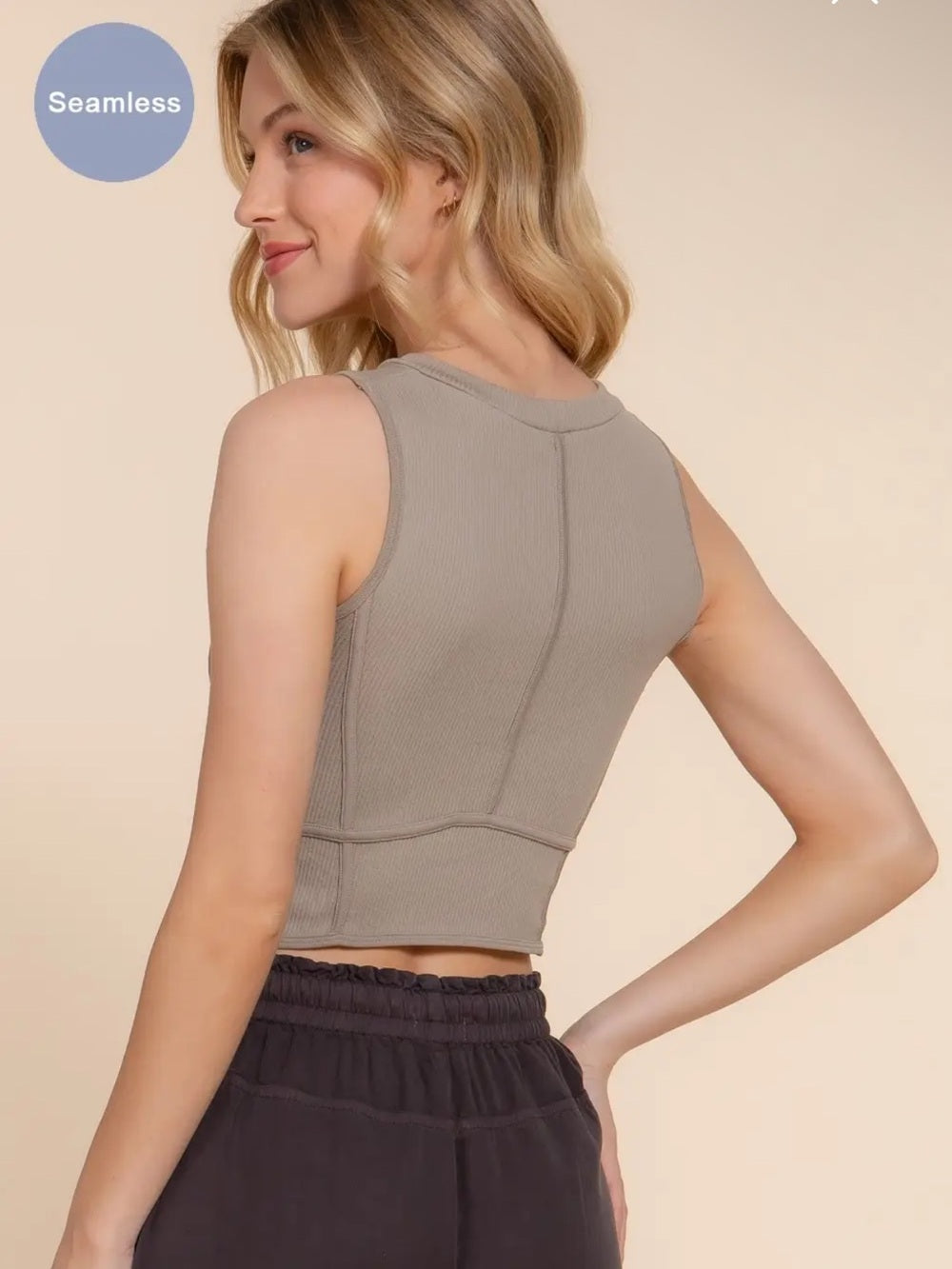 A624 Seamless Ribbed Cropped Tank Top - Taupe