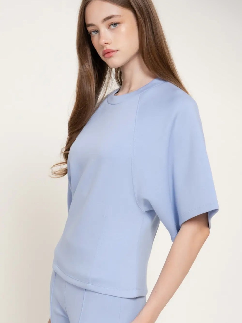 A625. Light Sky Blue Women's Wide-Leg Knit Pants & Top Set