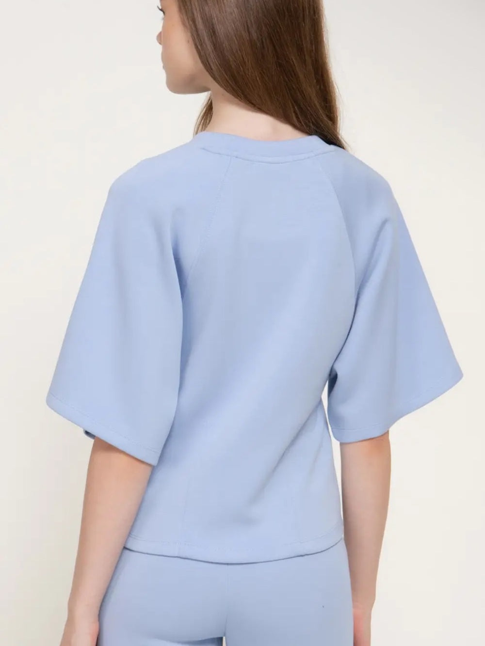 A625. Light Sky Blue Women's Wide-Leg Knit Pants & Top Set