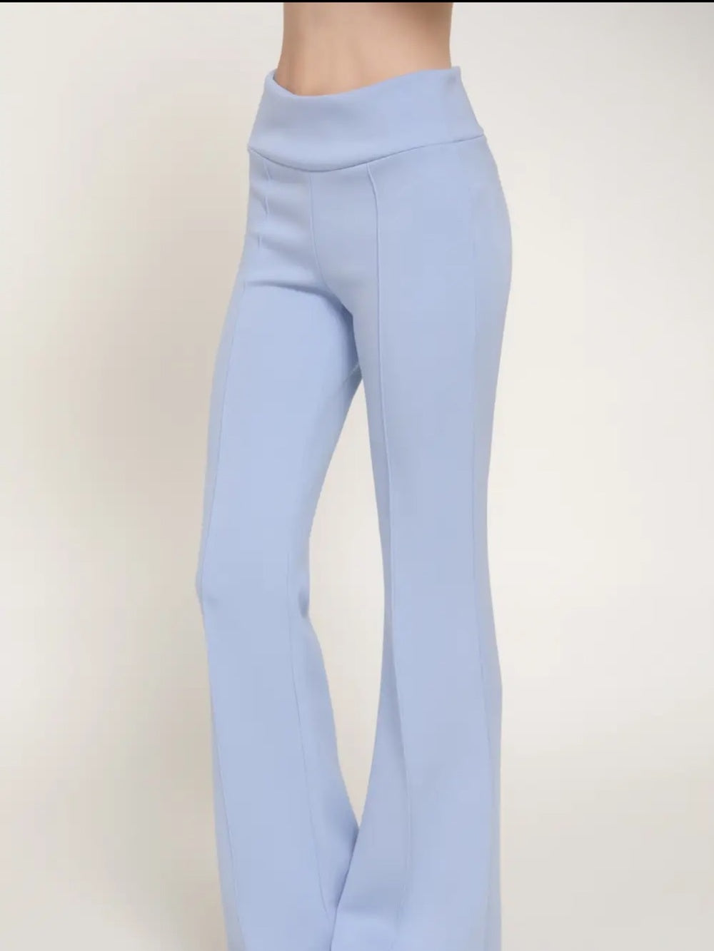 A625. Light Sky Blue Women's Wide-Leg Knit Pants & Top Set