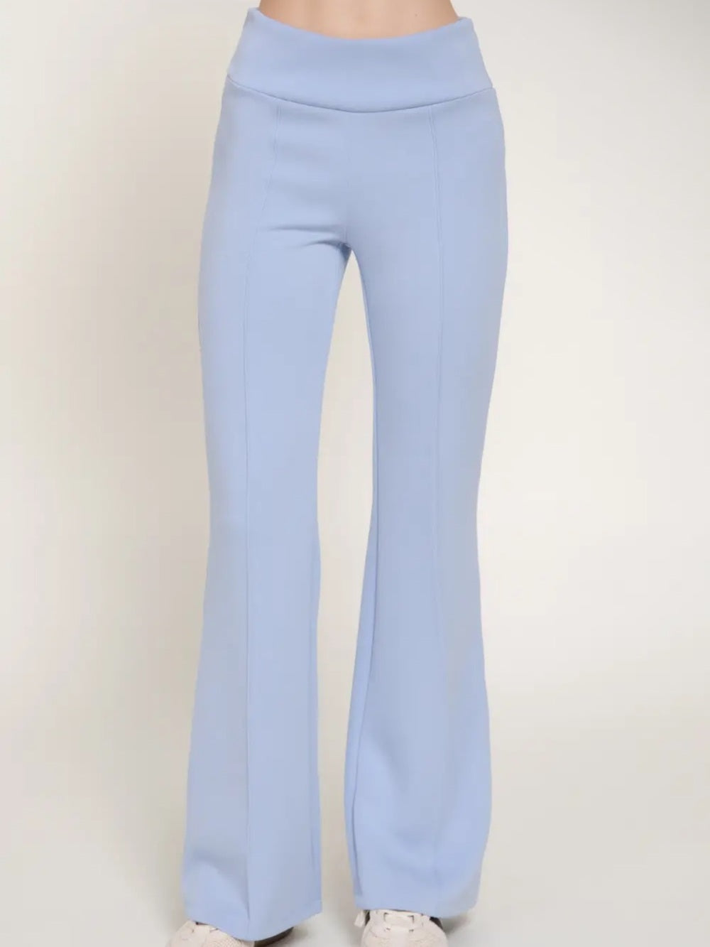 A625. Light Sky Blue Women's Wide-Leg Knit Pants & Top Set
