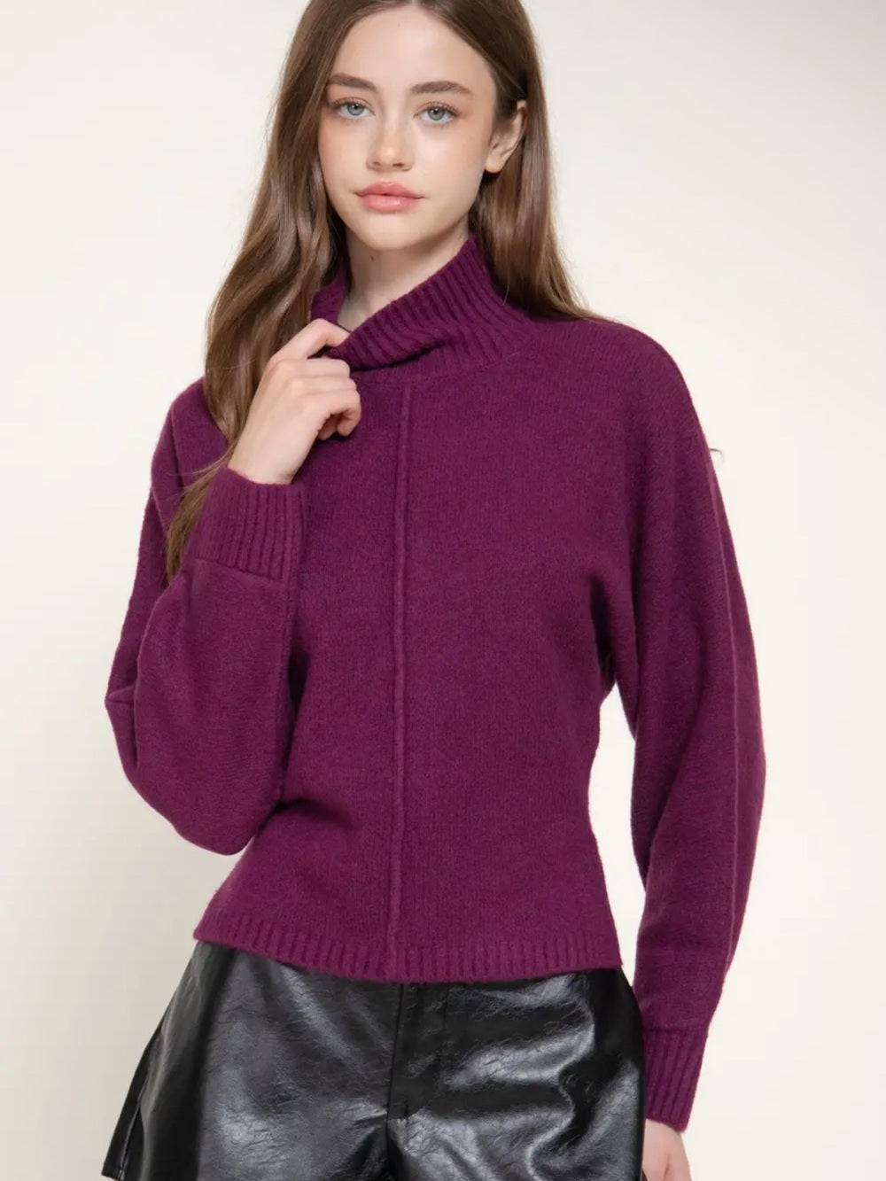 A634. Purple Plum Turtleneck Wool Blend Sweater