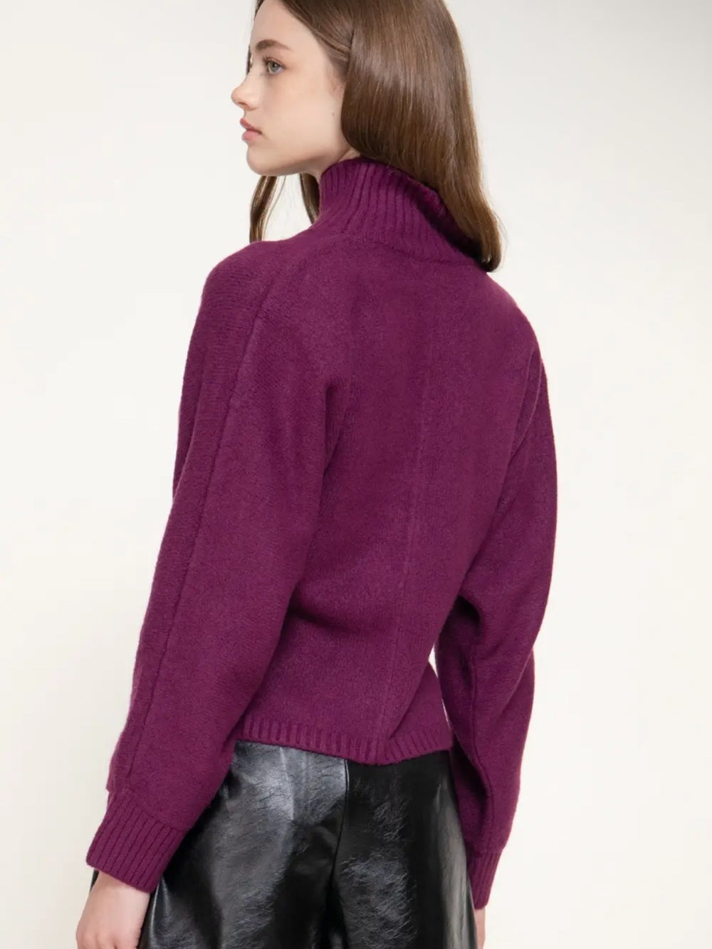 A634. Purple Plum Turtleneck Wool Blend Sweater