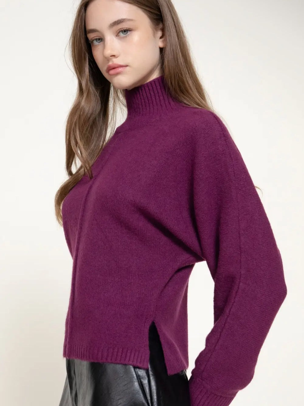 A634. Purple Plum Turtleneck Wool Blend Sweater