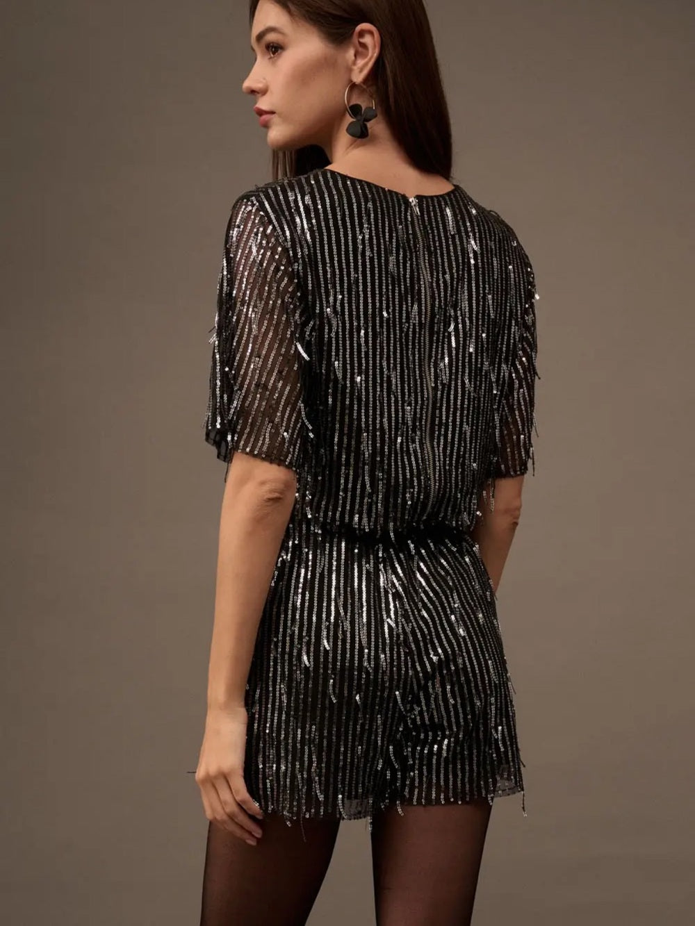 A637 Promesa Metallic Black Sequin Stripe Crop Top - Women