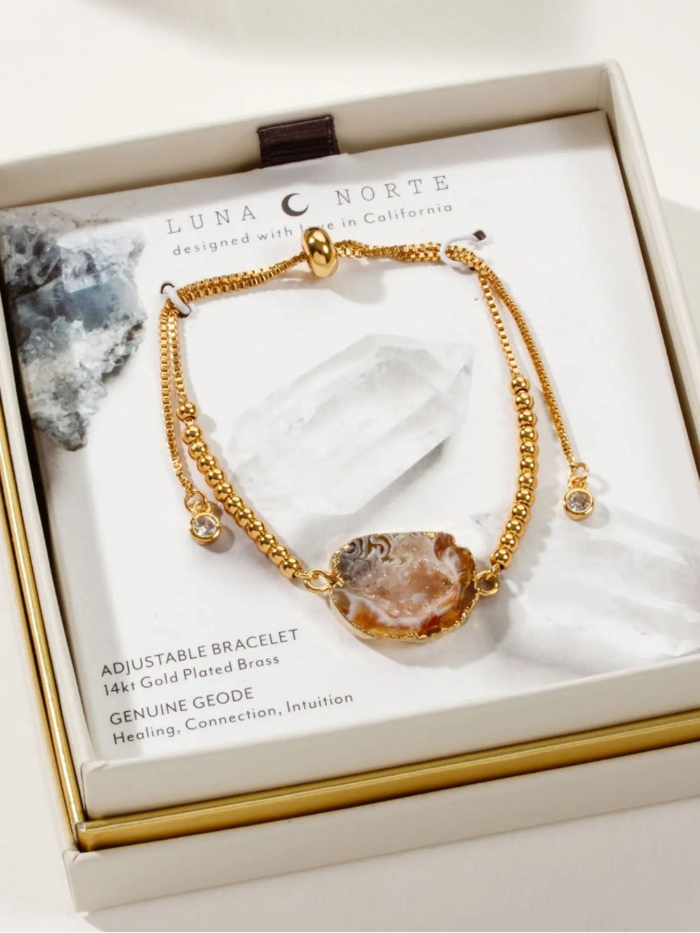 Luna Norte Gold-Tone Agate Slider Bracelet in Brown and Cream