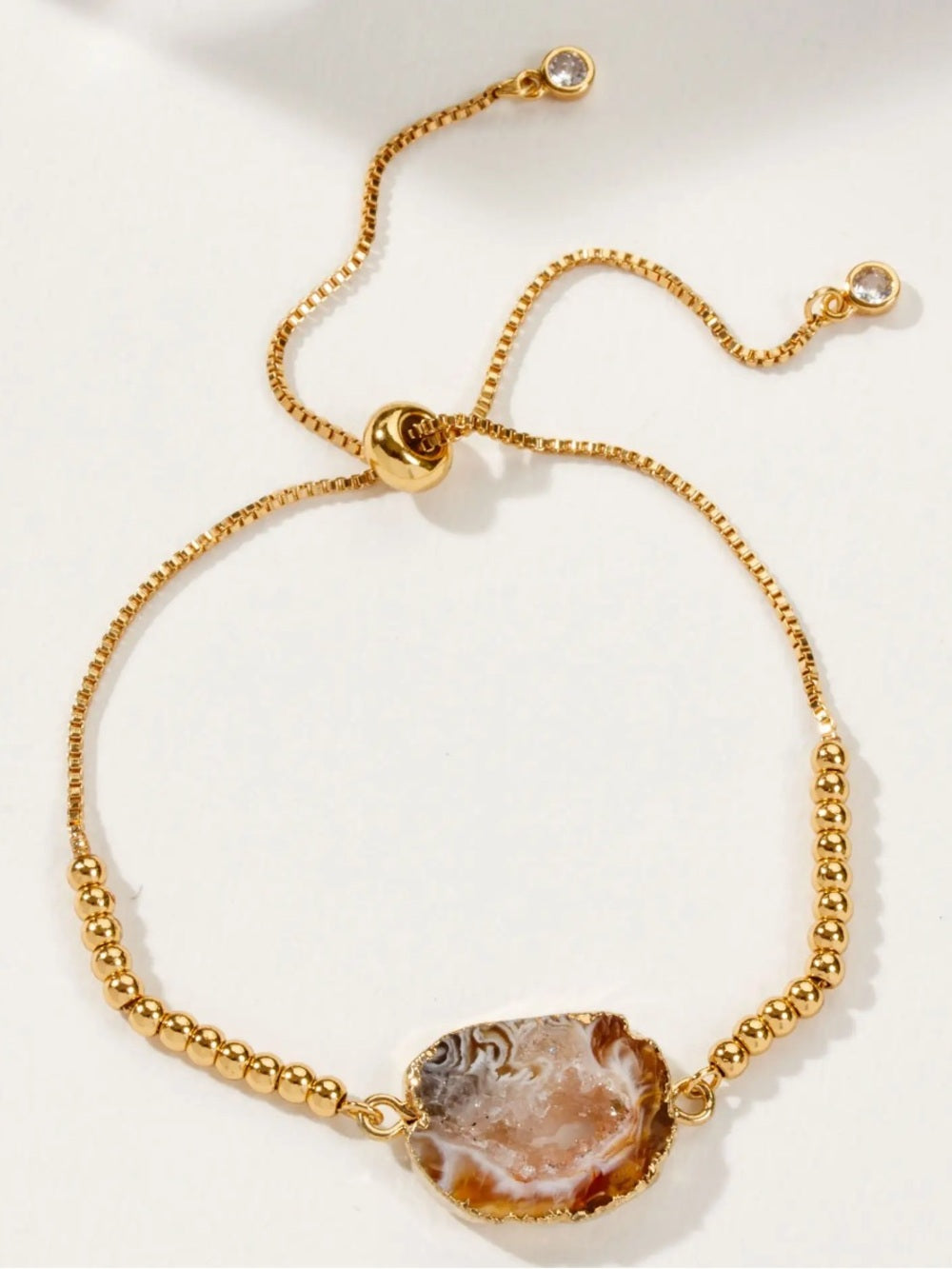 Luna Norte Gold-Tone Agate Slider Bracelet in Brown and Cream