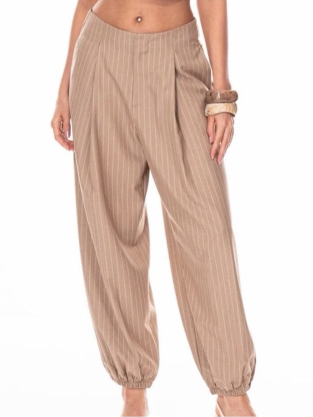 A648. Women's Beige Pinstripe Balloon Pants