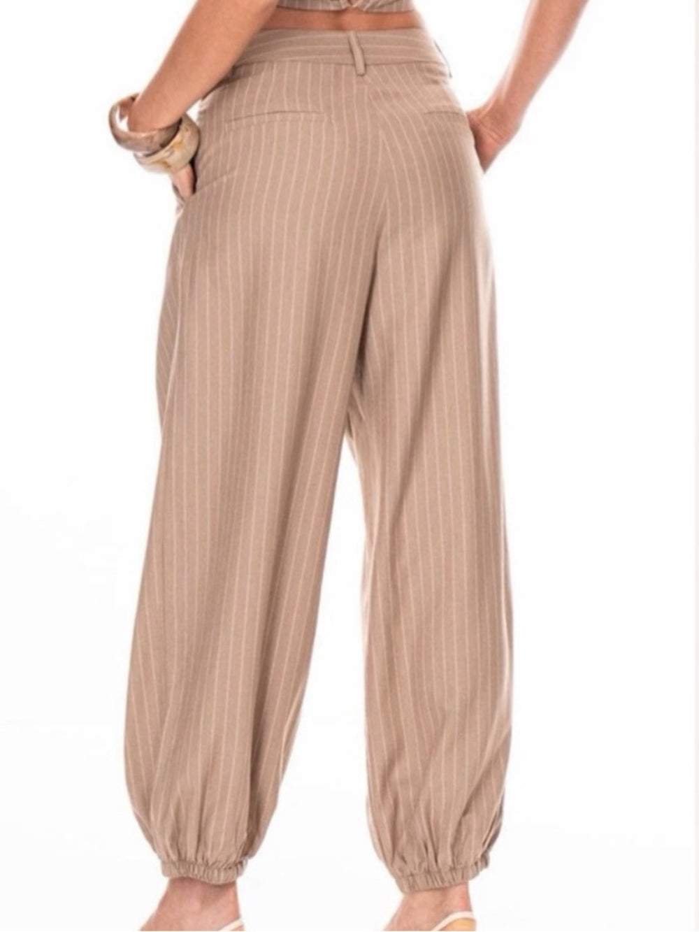 A648. Women's Beige Pinstripe Balloon Pants