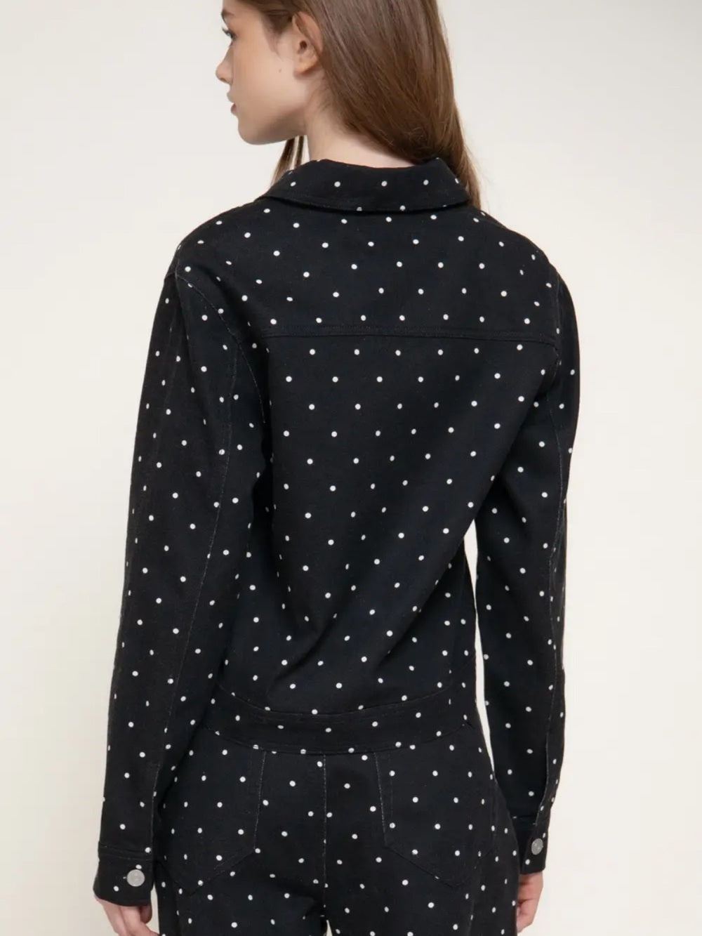 A650. Black Polka Dot Zip-Front Jacket