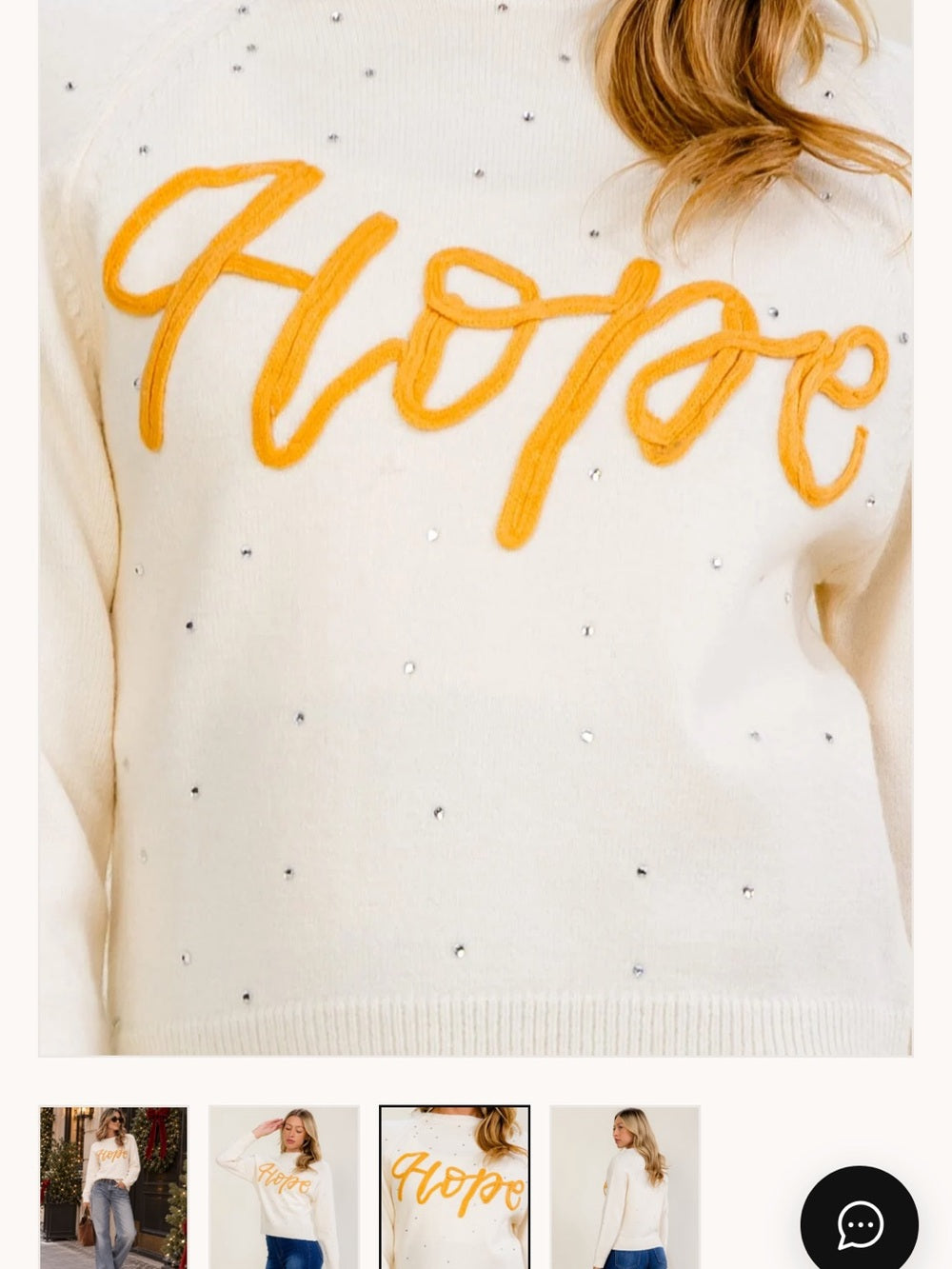 A652 "Hope" Script Embroidered Cream Sweater